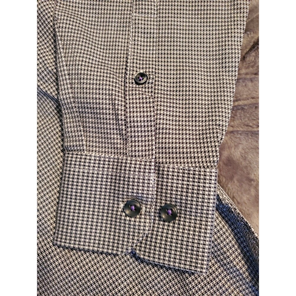 Michelsons of London Wrinkle Free Stretch Gingham Dress Shirt S 14-14.5 32/33 - Picture 3 of 16